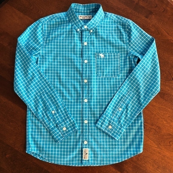 Abercrombie, Blue, Plaid, Button Up Shirt, Boys,Size 13/14, Excellent Condition. - Picture 3 of 8